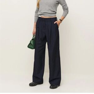 Reformation Navy Pinstripe Wide Leg Pants